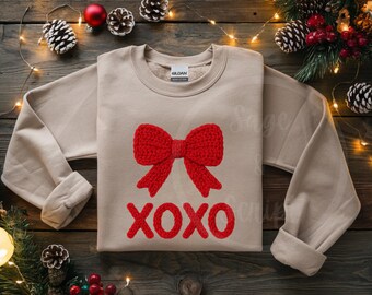 Pegatina XOXO de ganchillo falso: adorable diseño de lazo rosa coqueto