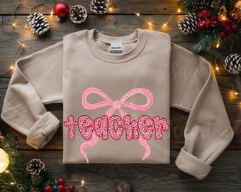 Profesora con estampado de leopardo PNG: elegante diseño de lazo rosa coqueto