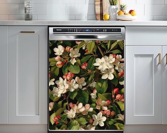 Apple Blossom Dishwasher Magnet Cover, Vintage Botanical Floral Kitchen Decor
