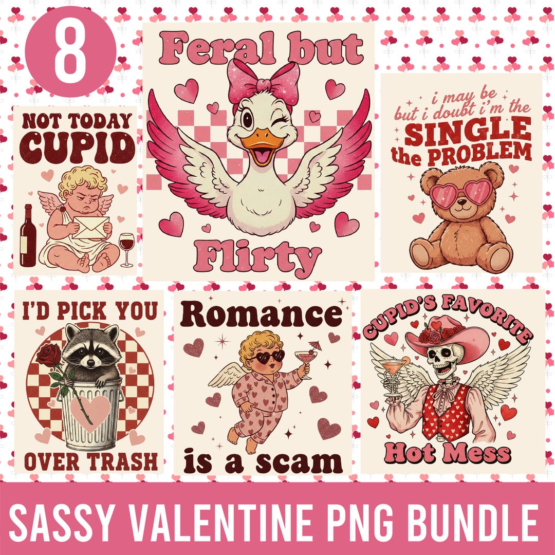 Cupid Raccoon Sassy Valentine PNG Bundle, Funny Retro Valentine's Day, Sarcastic ...