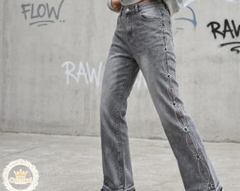 Jeans a zampa / Pantaloni streetwear a vestibilità ampia / Abbigliamento quotidiano / Stile moda Y2K