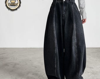 Splicing Washed Jeans | Wide Leg Trousers | High Waist Pants | Minimal Streetwear