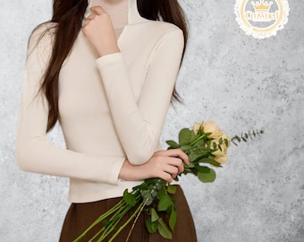 Camisa de cuello alto / Top ajustado de manga larga / Ropa urbana informal moderna