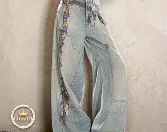 Baggy Denim Jeans | Printed Wide Leg Pants | Grunge Harajuku Streetwear | Y2K Trend