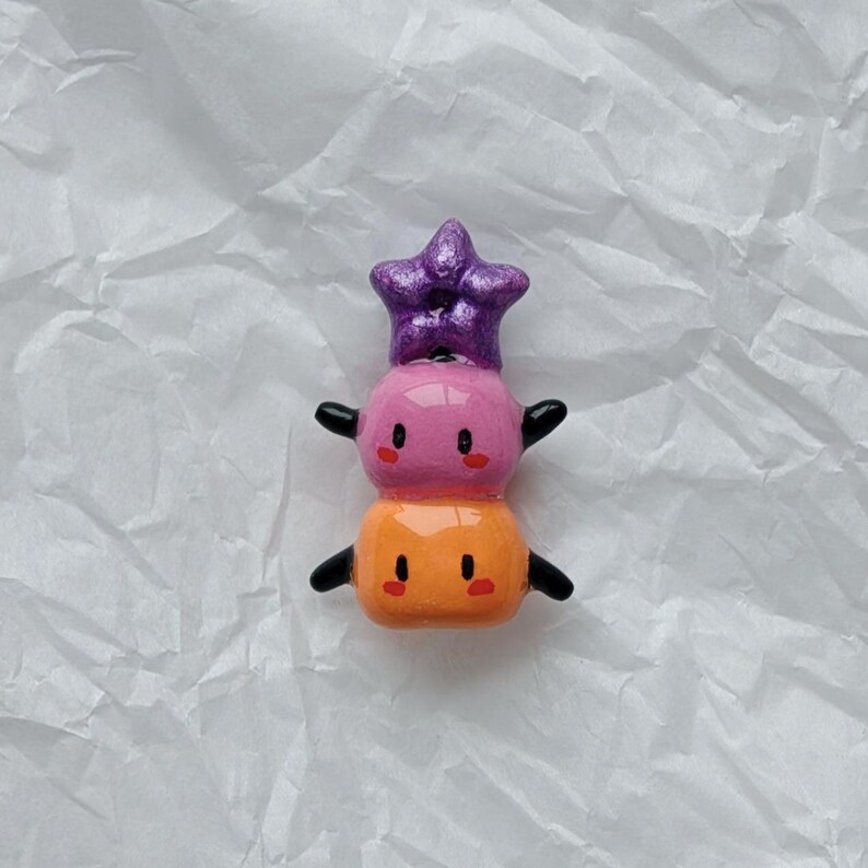 Junimo Dango Stack Hipper | Stardew Valley Phone & Switch Accessory | Desk Friend | Handmade Clay Charm Summer(Pink&Orange)