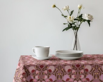 Mantel floral rosa, mantel con estampado botánico, mantel estilo cottagecore vintage, mantel romántico para la mesa del comedor