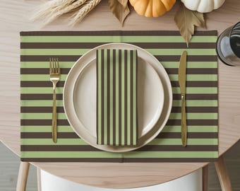 Olive Brown Striped Placemat – Modern Table Mat, Minimalist Dining Decor, Reusable Fabric Table Linen