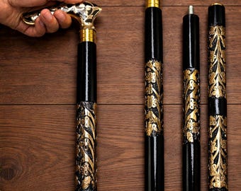 Royal Brass Handle Walking Cane, Wooden Decorative Cane, Victorian Walking Stick, Vintage Gentleman Cane, Mother’s Day Gift