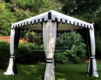 Garden Cabana Tent | Black White Striped Canvas Outdoor Gazebo | Wedding Party Pavilion