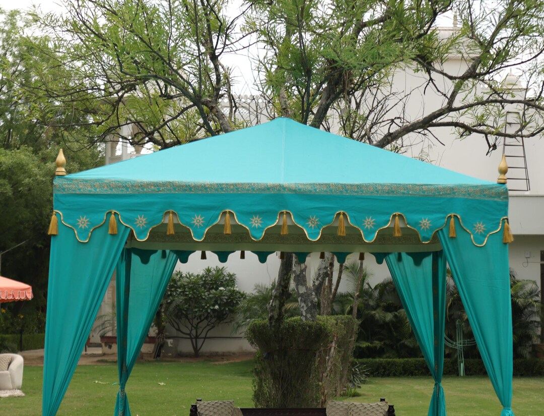 Sea Green Garden Canopy With Gold Star Embroidery and Tassels for ...