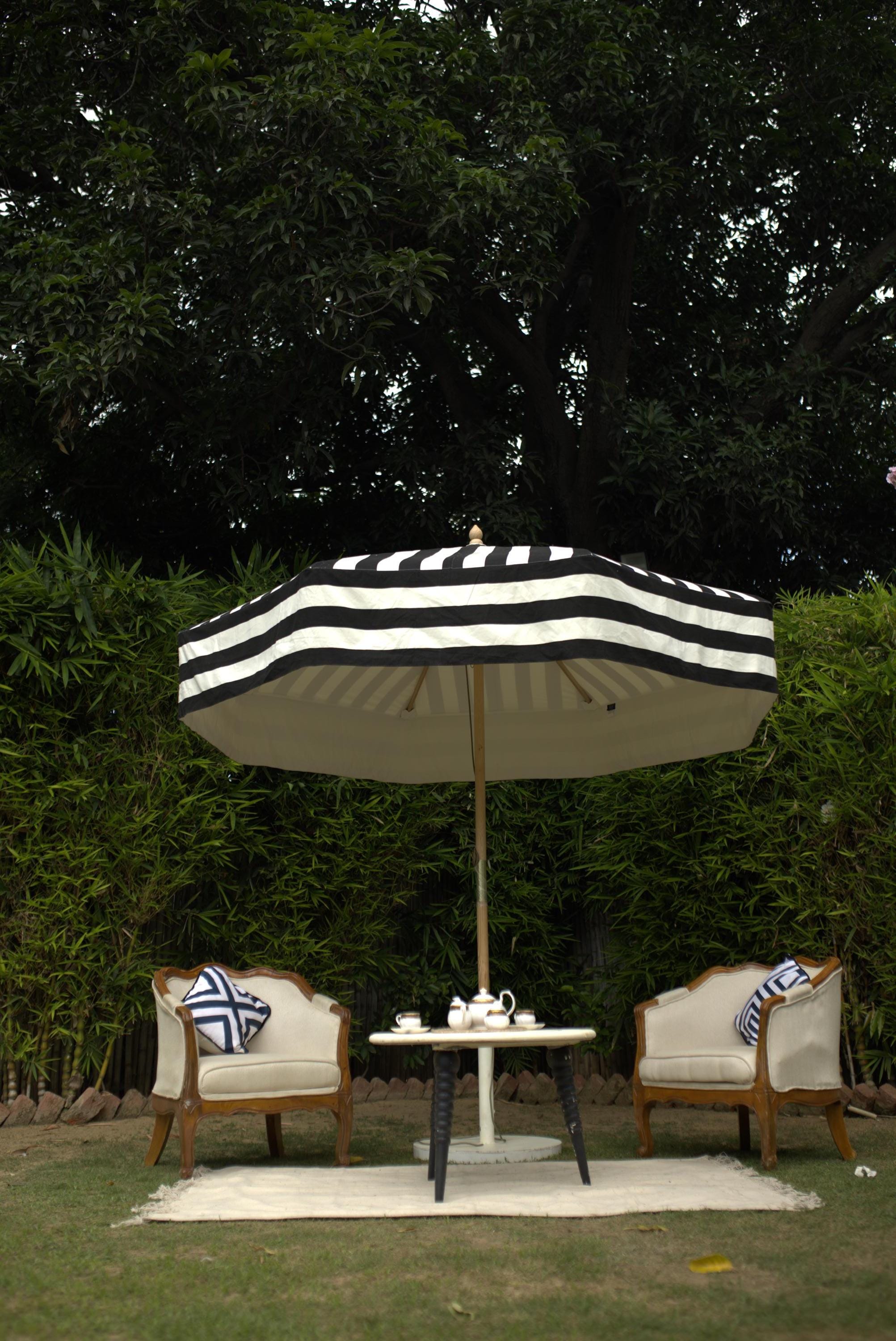 black and white strip patio umbrella Black & White Striped Garden Parasol