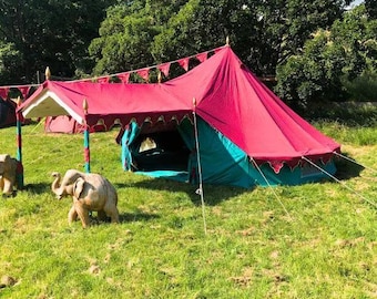 Paarse en roze katoenen canvas bellentent – Middeleeuwse kampeertent