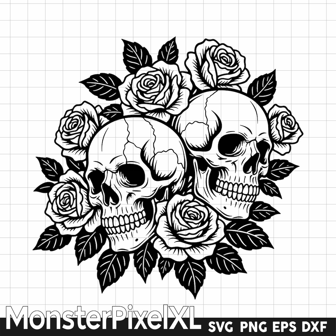 Skull And Roses Graph Skulls and Roses Clipart, Cut File (digital File) - Etsy