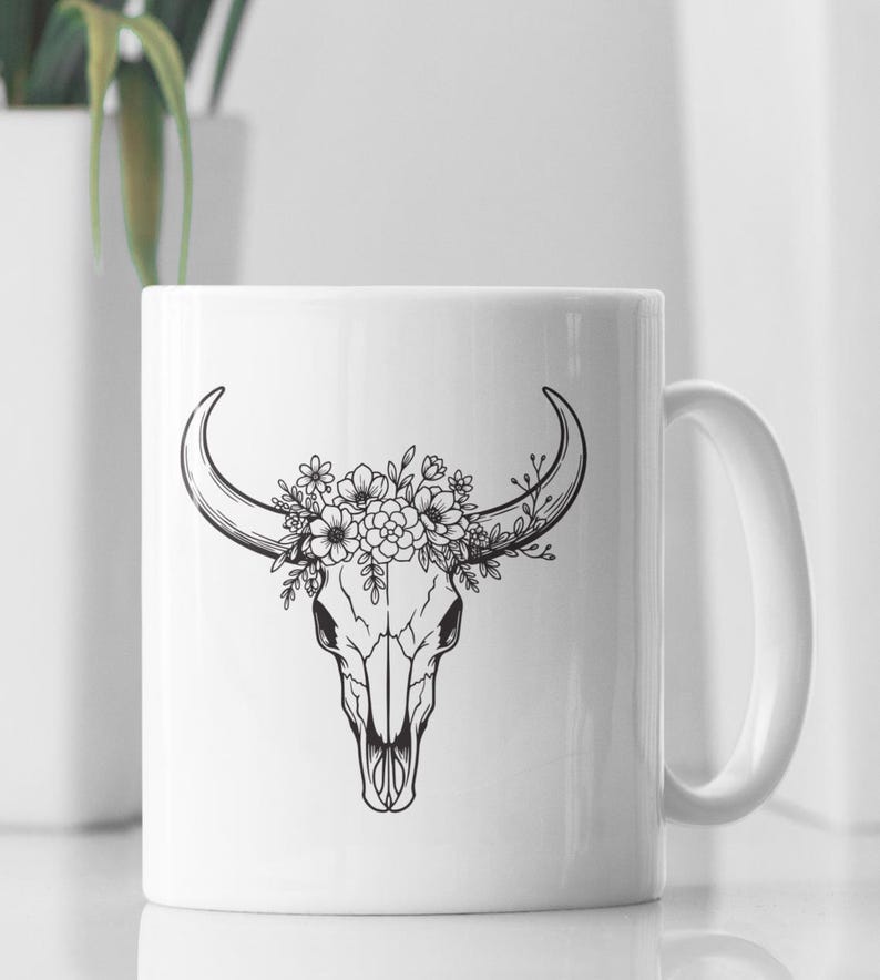 Floral Cow Skull SVG: Capcut & Silhouette Cut File Design (Digital File) image 3