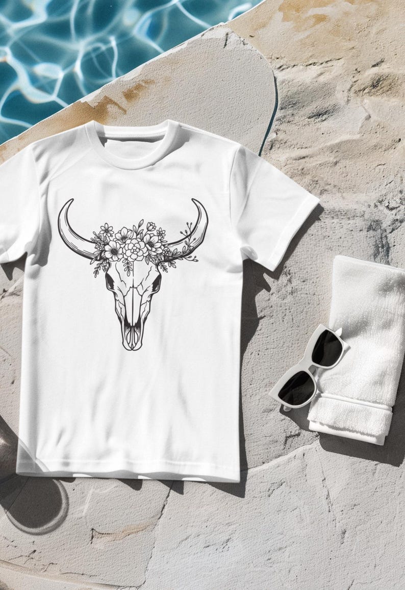 Floral Cow Skull SVG: Capcut & Silhouette Cut File Design (Digital File) image 4