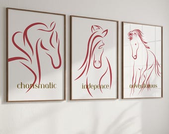 Minimalistiskt set med hästkonsttryck: Modern riddekor (digital nedladdning)