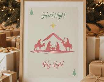 Jultryck med julkrubba | Skriftkonst med Stilla natt (digital nedladdning)