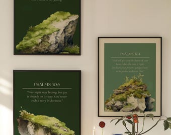 Moss Psalm Väggkonst Set, Kristna Bibelverstryck (Digital Nedladdning)