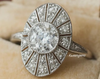 Victorian Vintage Moissanite Engagement Ring, 14K White Gold & Silver Women's