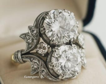 Art Deco Moissanite Engagement Ring, 14K White Gold Navette Style