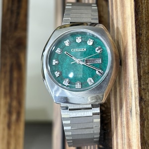 Vintage Citizen Automatic Turquoise Textured Dial Day/date Japan