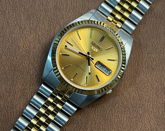 Vintage Seiko Tank Watch 25mm Gold Tone Roman Numeral Dial Classic