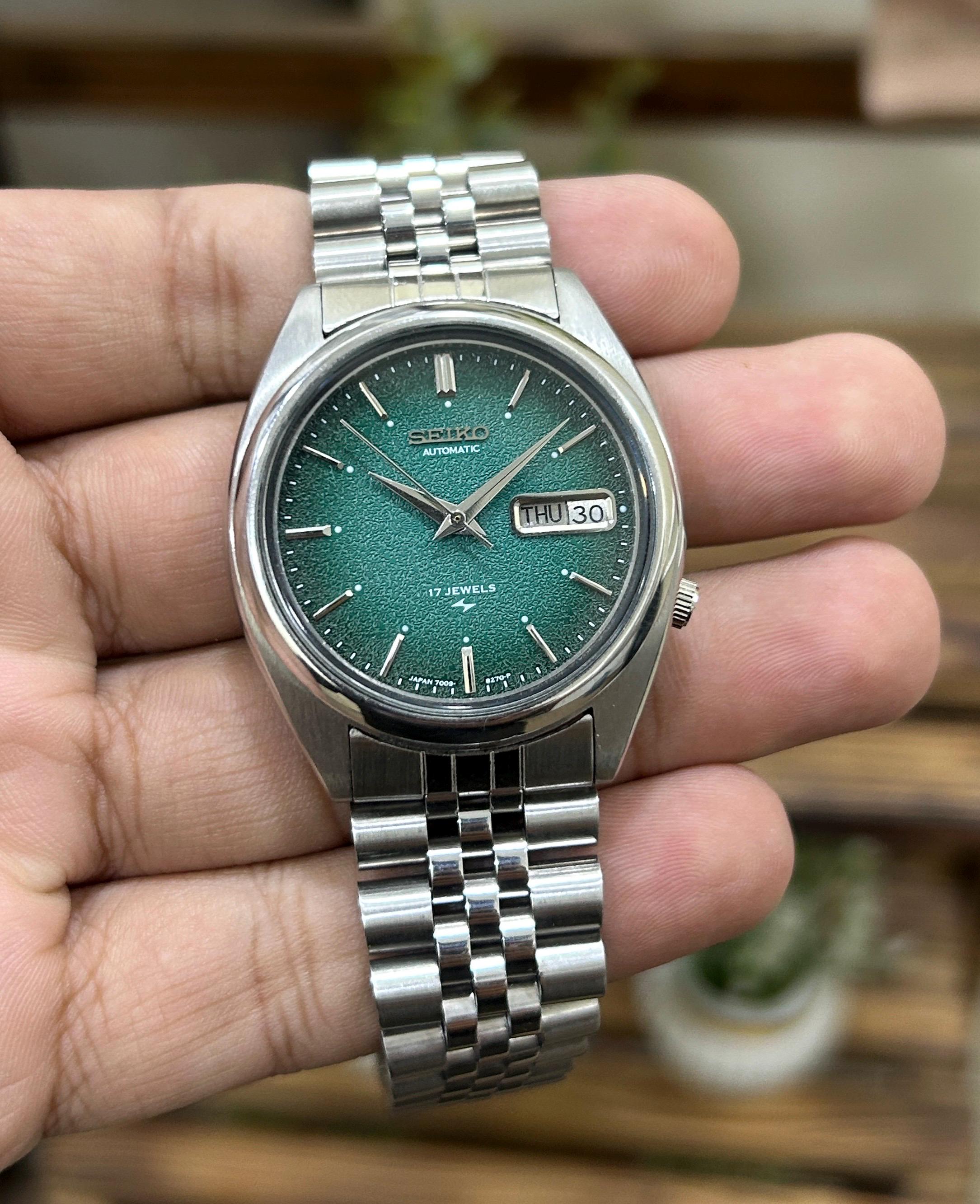 Vintage Seiko Automatic 17 Jewels Green Textured Dial (changed 