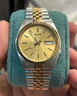 Vintage Seiko 5 Automatic Tow Tone Golden Dial Japan Men's Watch