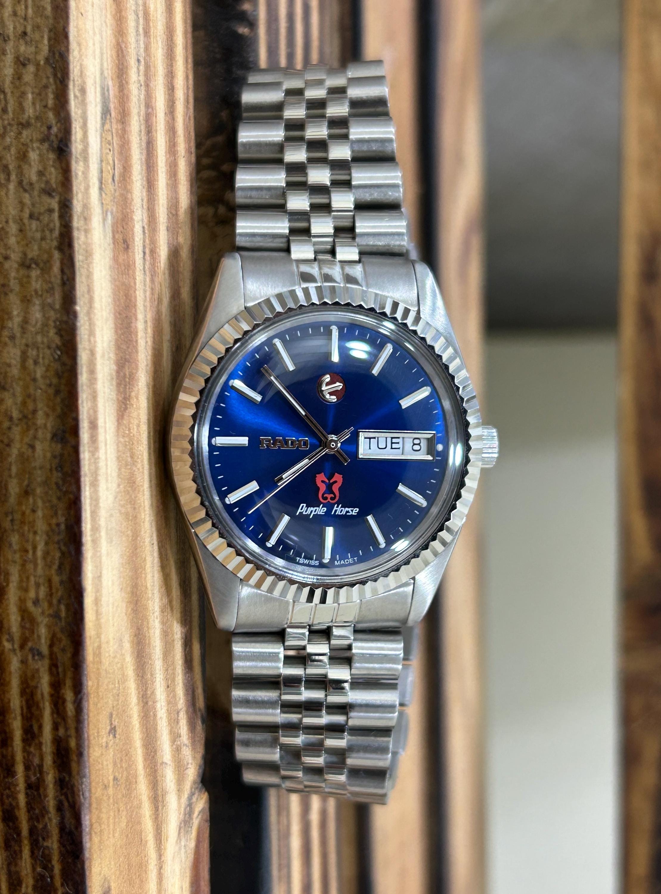 Vintage Rado Purple Horse Automatic Blue Dial Swiss Made Men's