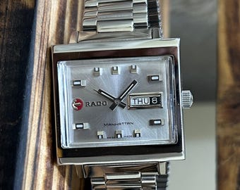 Vintage Rado Manhattan Men's Wrist Watch, Swiss Made Stainless