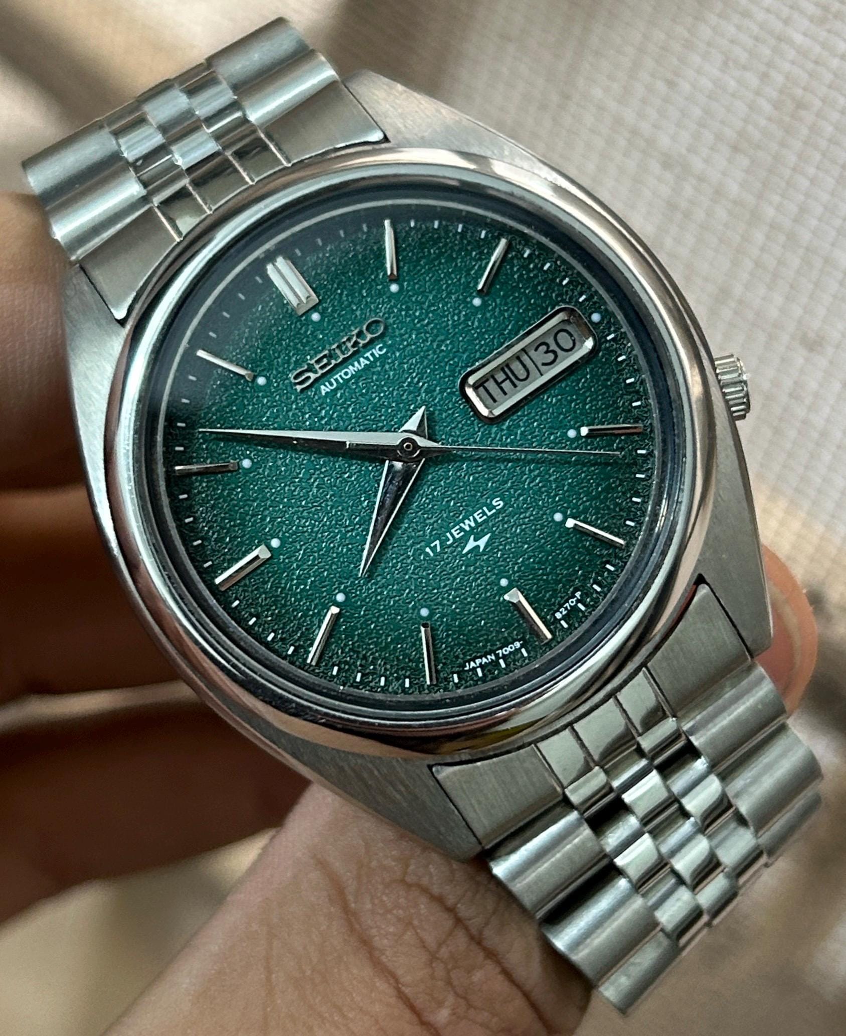 Vintage Seiko Automatic 17 Jewels Green Textured Dial (changed 