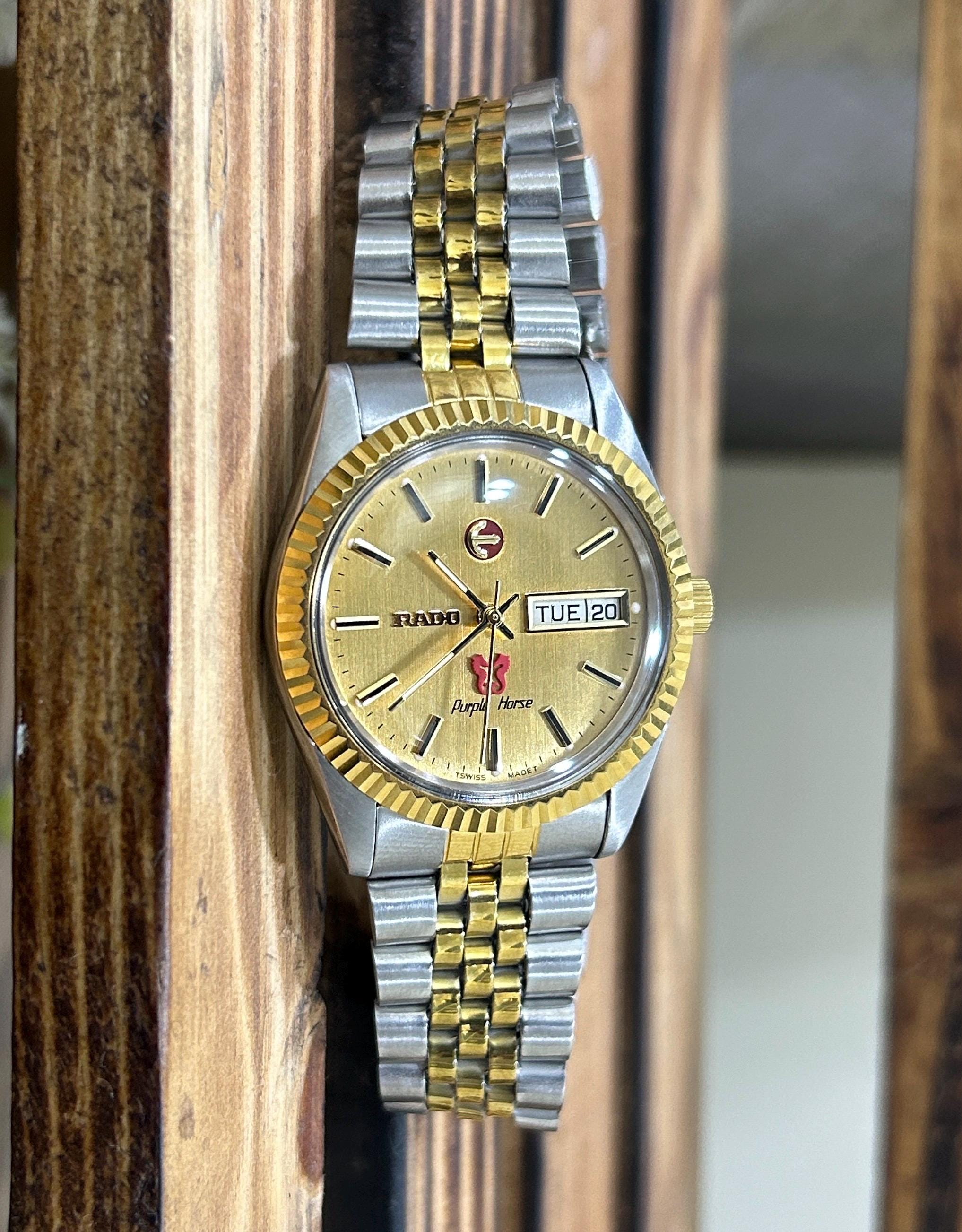 Vintage Rado Purple Horse Automatic Watch, Golden Dial Jubilee