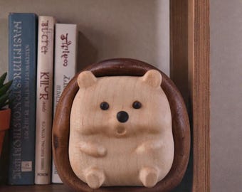 Wooden Hedgehog Figurine | Minimalist Scandi Animal Sculpture, Hand Carved Desk Pet Gift
