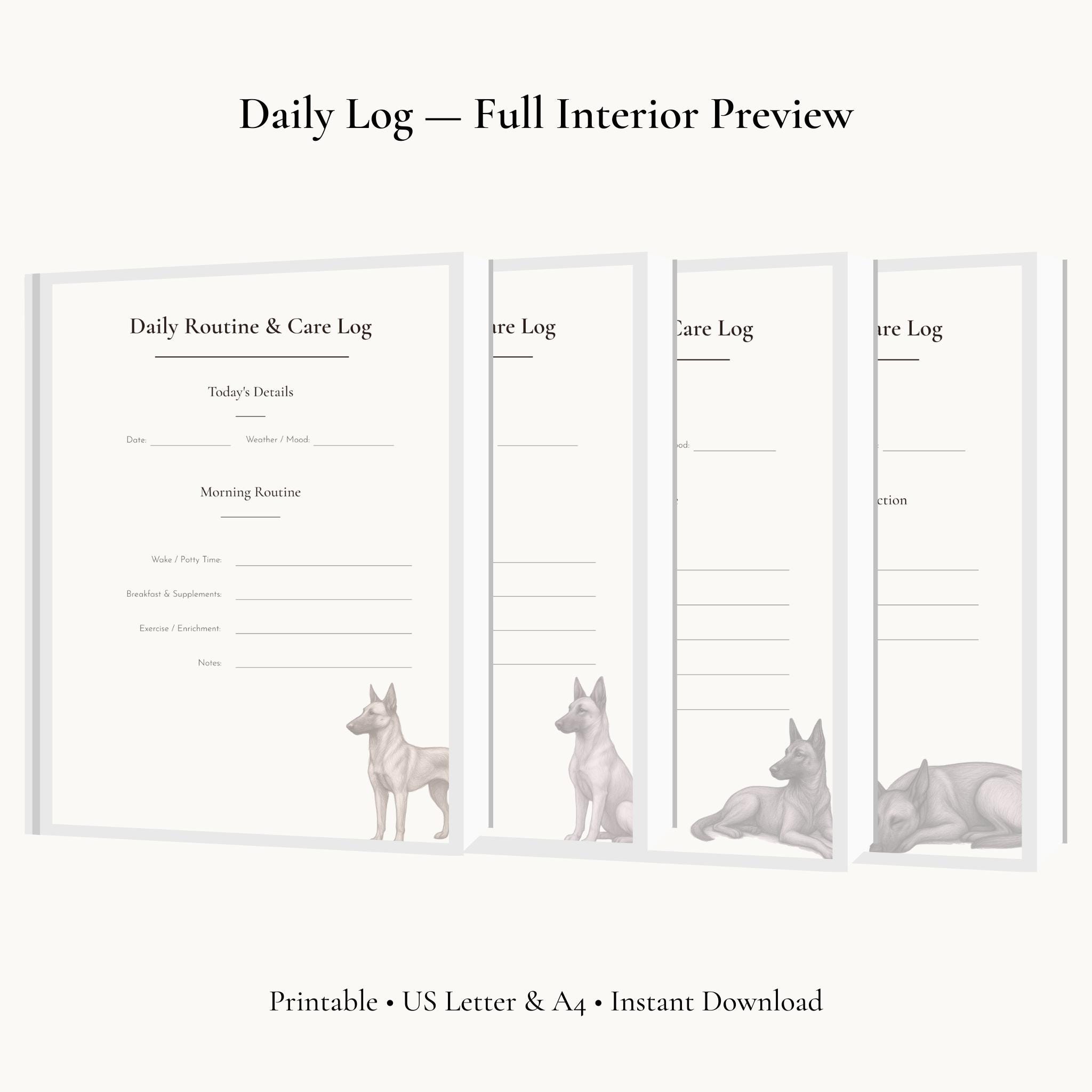 Belgian Malinois Daily Routine & Care Log | Dog Care Planner Printable ...
