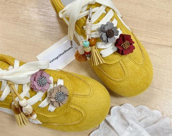 Wooden Bead Shoe Charms for Sneakers, Handmade Boho Flower Accessories, Vintage Tassel Charm, Geometric Beads, Bag Charm Personalized Gifts