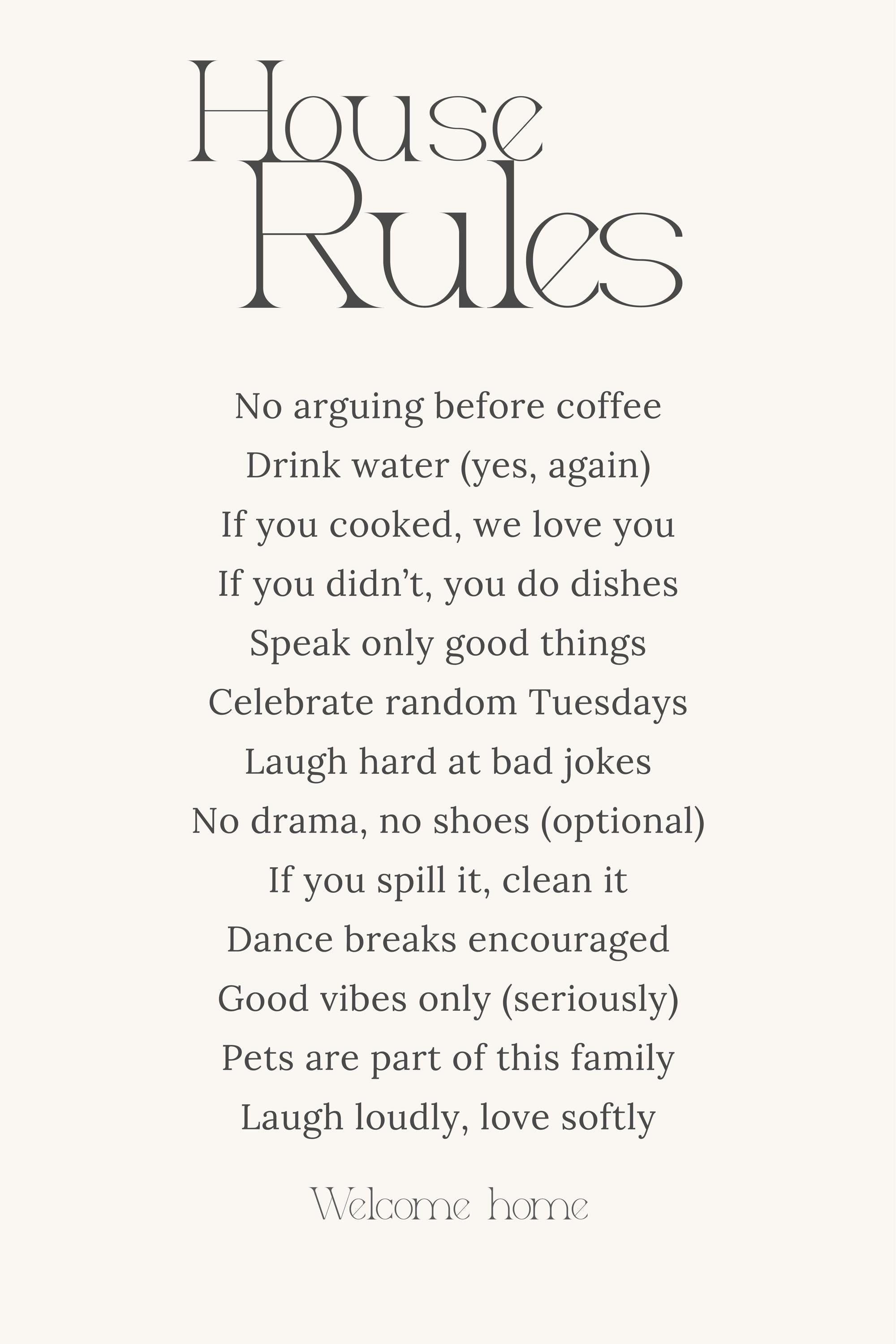 Modern House Rules Printable Wall Art - Etsy