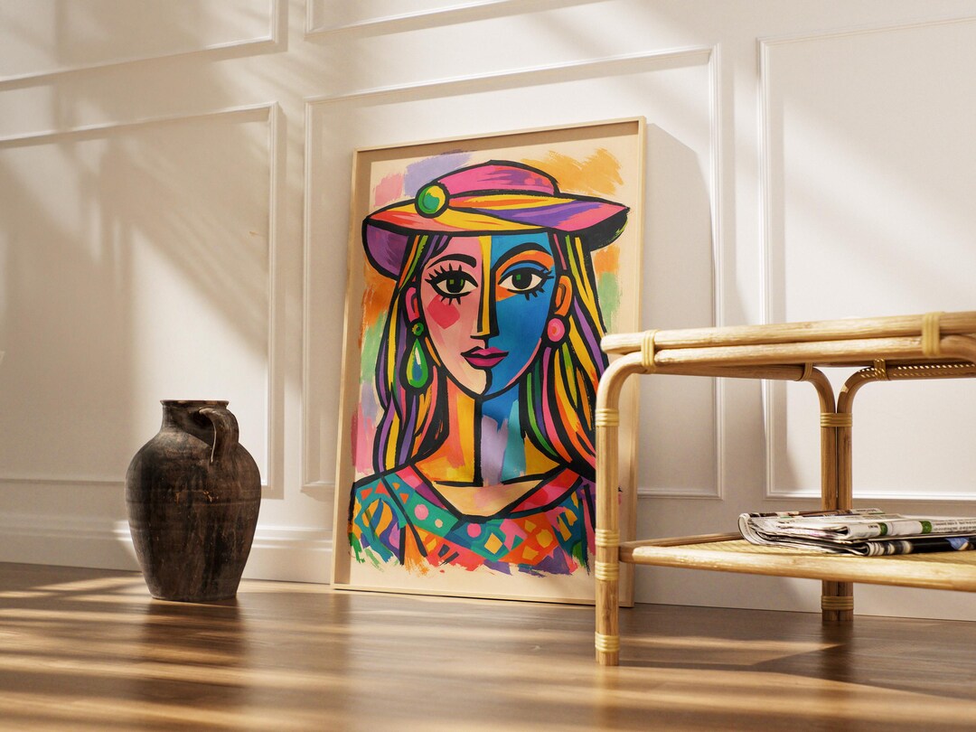Cubist Woman Portrait Art Print, Colorful Modern Abstract Female Face ...