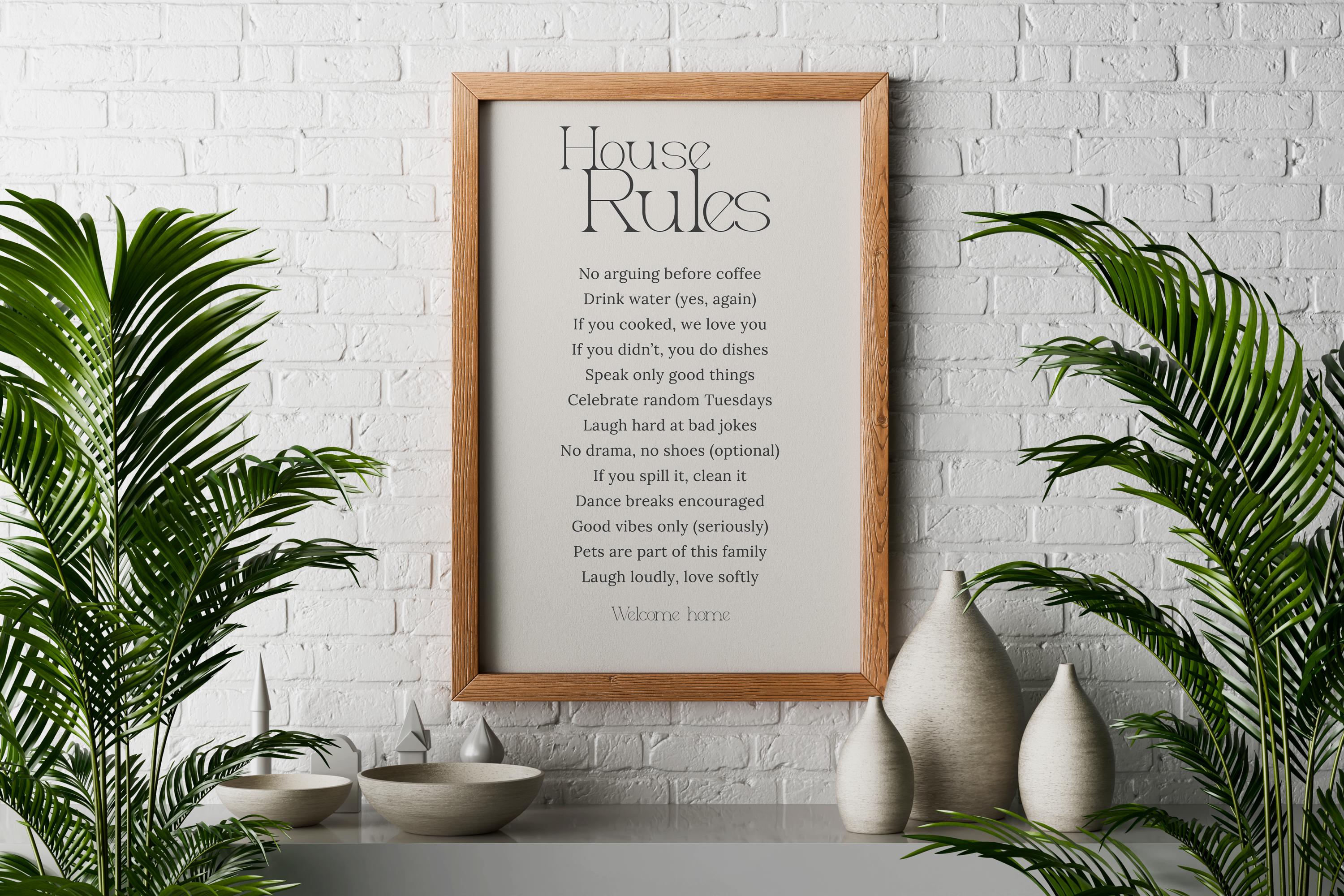 Modern House Rules Printable Wall Art - Etsy