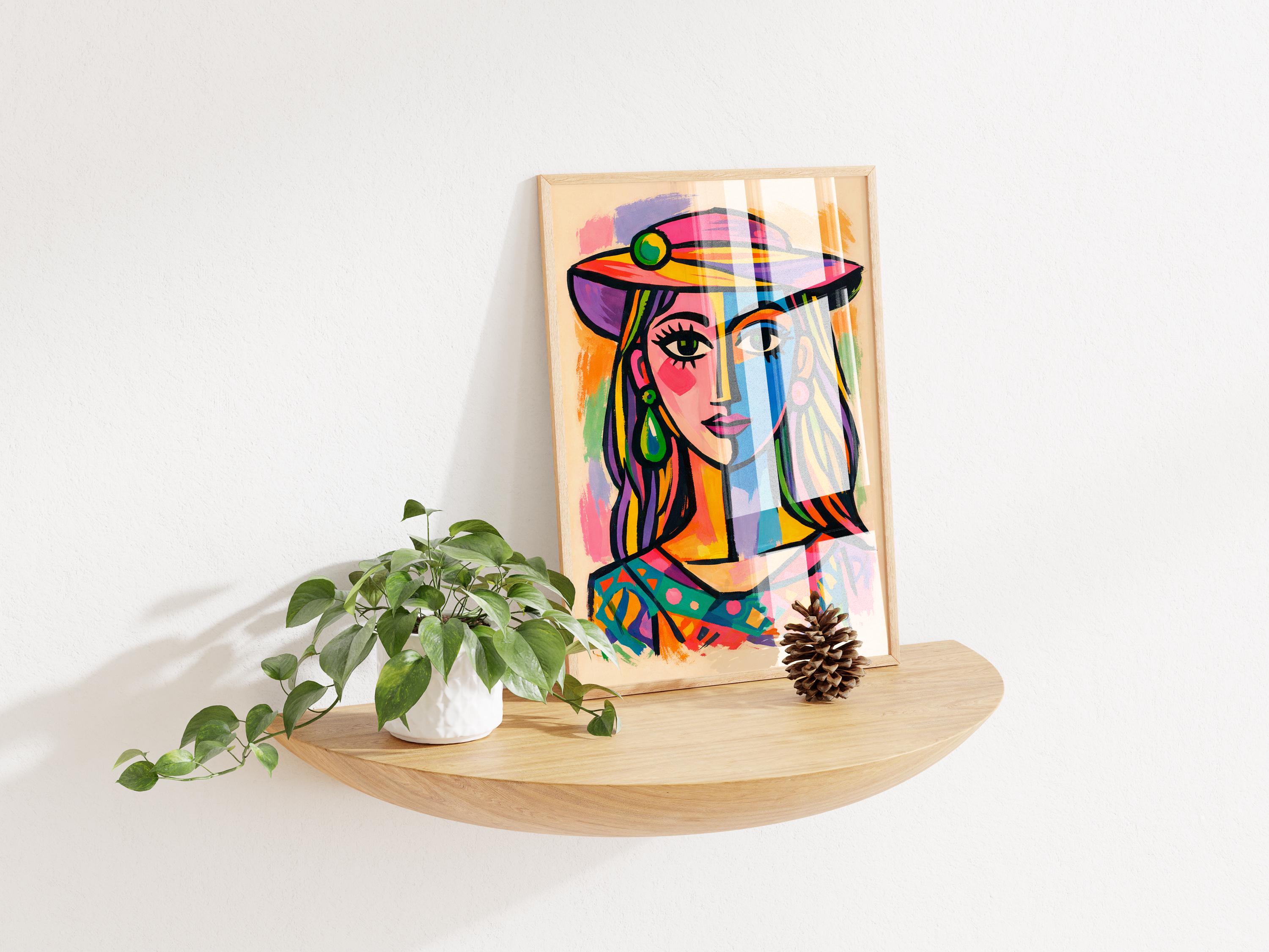 Cubist Woman Portrait Art Print, Colorful Modern Abstract Female Face ...