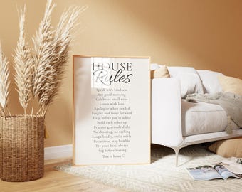 Arte mural imprimible con las reglas de la casa