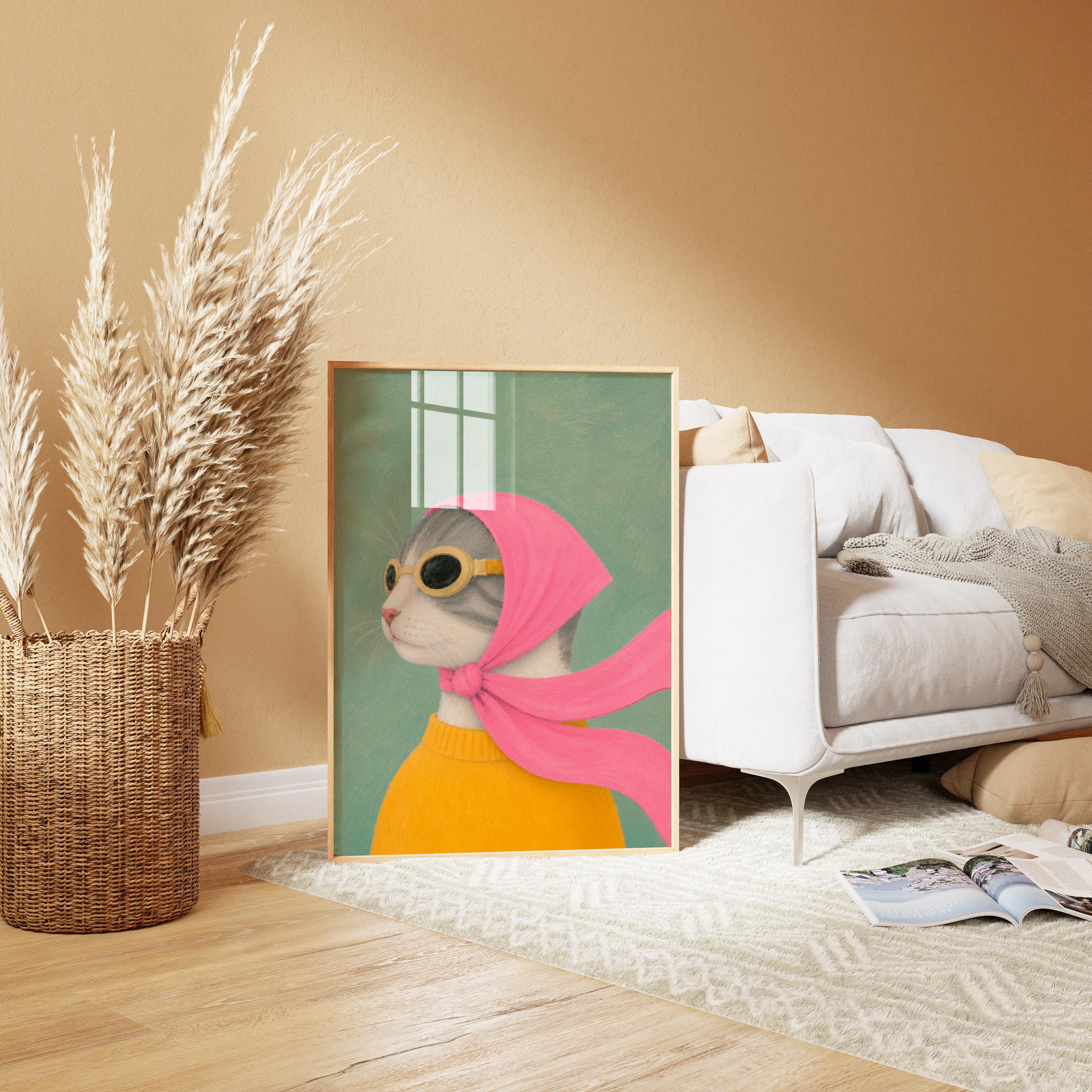 Whimsical Cat Floral Print Set Sage Green Pink Gallery Wall Decor - Etsy