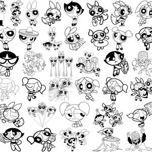 Powerpuffpinglorna SVG-paket | 46 konturer – Blomma, bubblor och smörblomma | PNG Svg Eps Dxf | Direkt digital nedladdning för Cricut