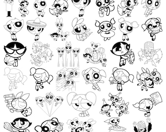 Powerpuff Girls SVG Bundle | 46 Outlines – Blossom, Bubbles & Buttercup | PNG Svg Eps Dxf | Instant Digital Download for Cricut