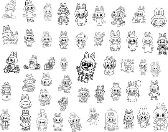 Labubu SVG Bundle | 50 Files – Cute & Quirky Characters, Fun Poses | PNG + Vector | Instant Download for Cricut and Silhouette