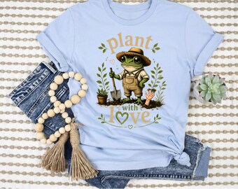 Plant With Love Frog Shirt, Cute Gardening Frog T-Shirt, Plant Lover Gift Idea, Garden Lover Tee, Botanical Graphic Unisex Shirt