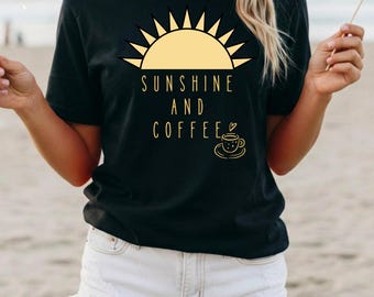 Sunshine and Coffee Minimalist Shirt, Cute Typography Tee, Coffee Lover Gift, Aesthetic Summer Outfit, Trendy Unisex Tee