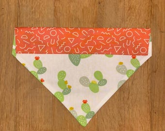 Desert Cactus Dog Bandana - Over-the-Collar, Handmade Cotton (Size Medium)