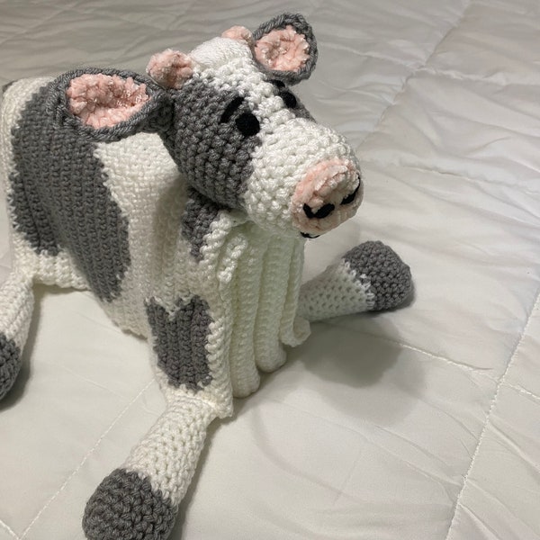 Cuddle and play blanket, cow blanket, made to order, crochet baby blanket, baby shower gift, crib mat, farm theme, nursery decor