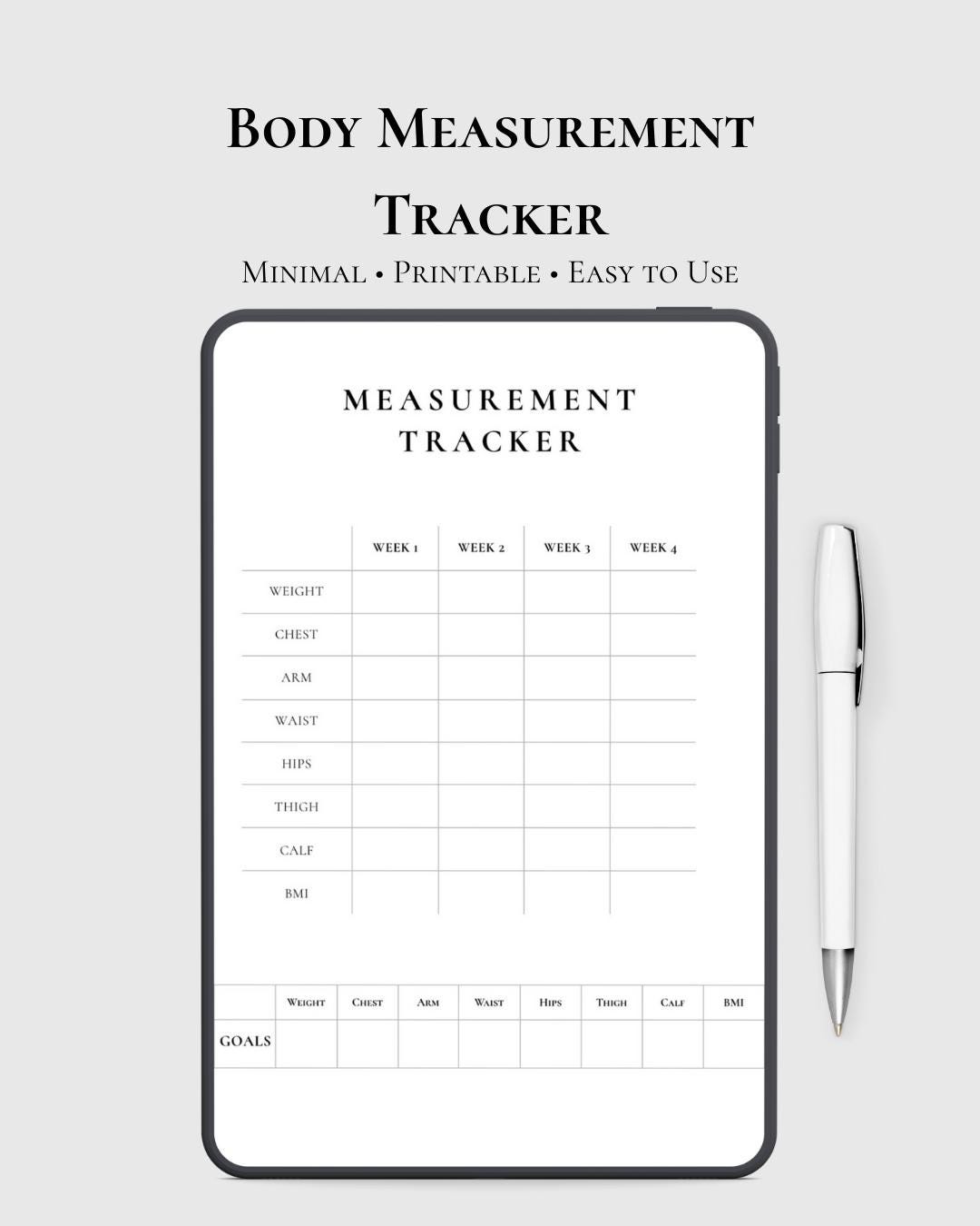 Body Measurement Tracker Printable, Minimalist Wellness Chart (PDF ...