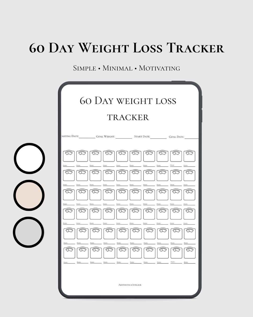 60 Day Weight Loss Tracker Printable, Minimalist Fitness Planner (PDF) - Etsy